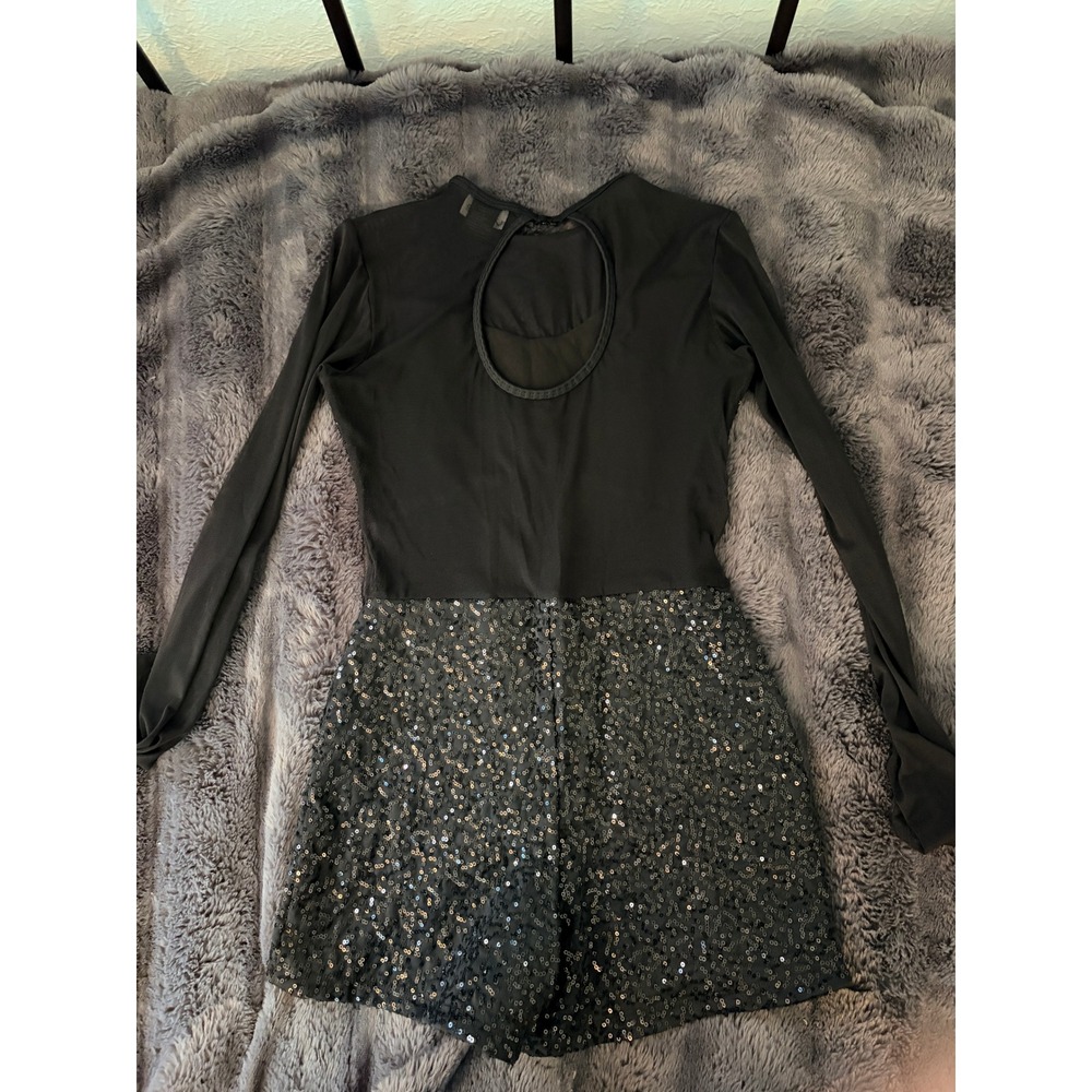 Alexandra Collection Sequin Romper Small Black Mesh Long Sleeve Dance Concert - Picture 9 of 11